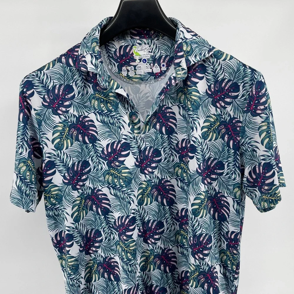 Tailor Byrd Golf‎ Polo Shirt Mens Lg Palm Leaf Floral Quick Dry Moisture Wicking